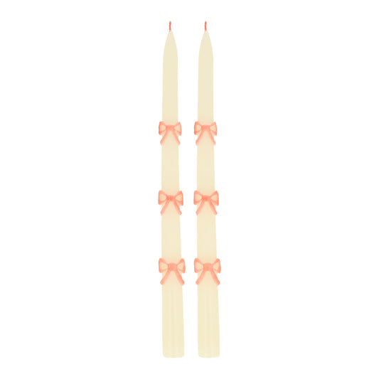 Pink Bow Taper Candles, Set of 2