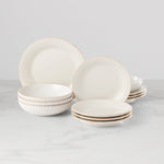 French Perle Groove White 12-Piece Dinnerware Set