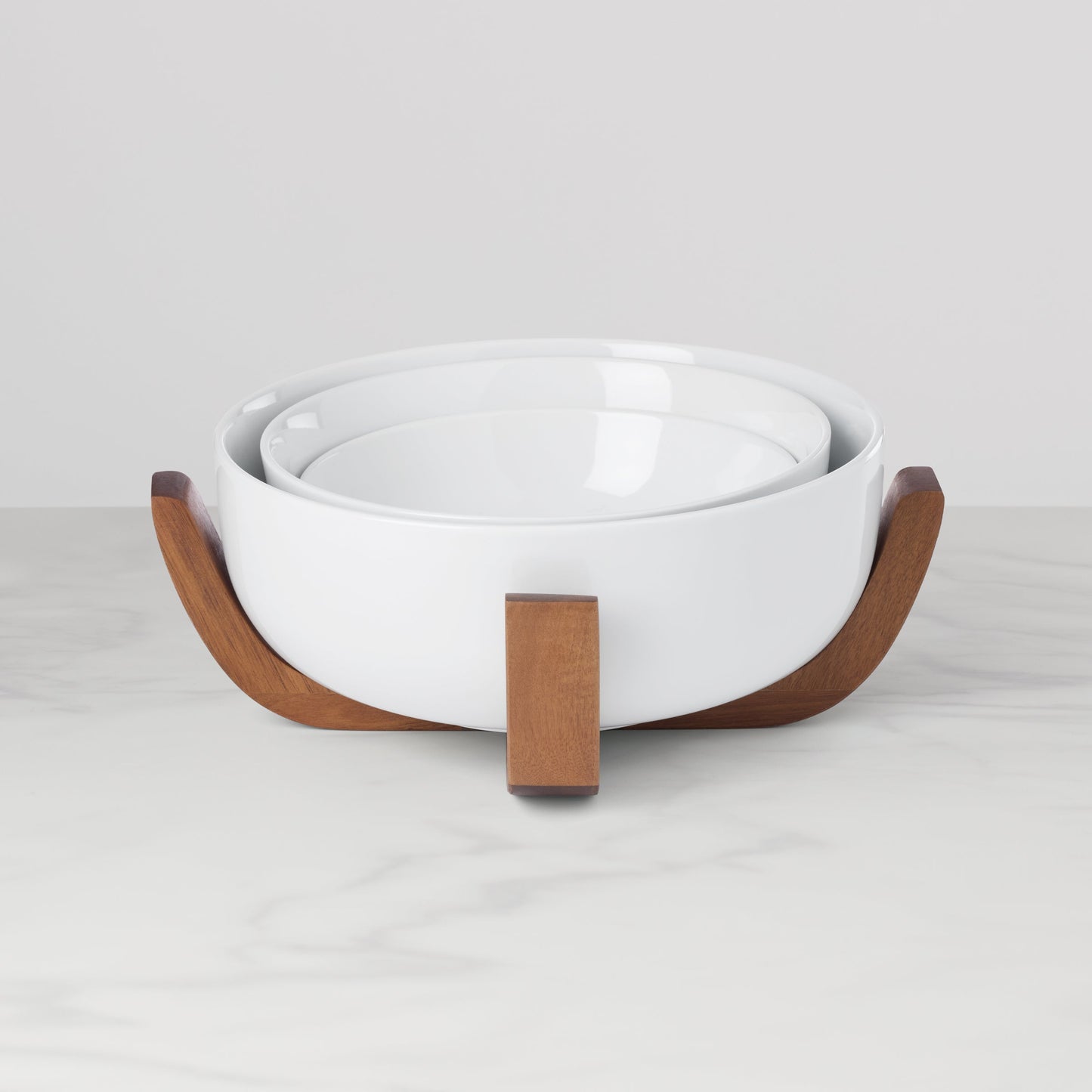 24 Seven White 3-Piece Nesting Bowl Set with Wood Stand